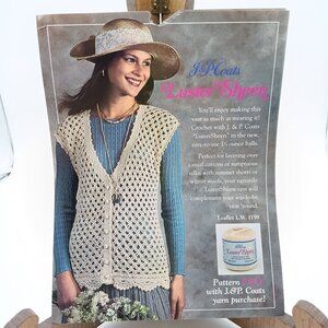 Vintage J&P Coats Crochet Pattern and Instructions, Lustersheen Vest 1990s Leafl